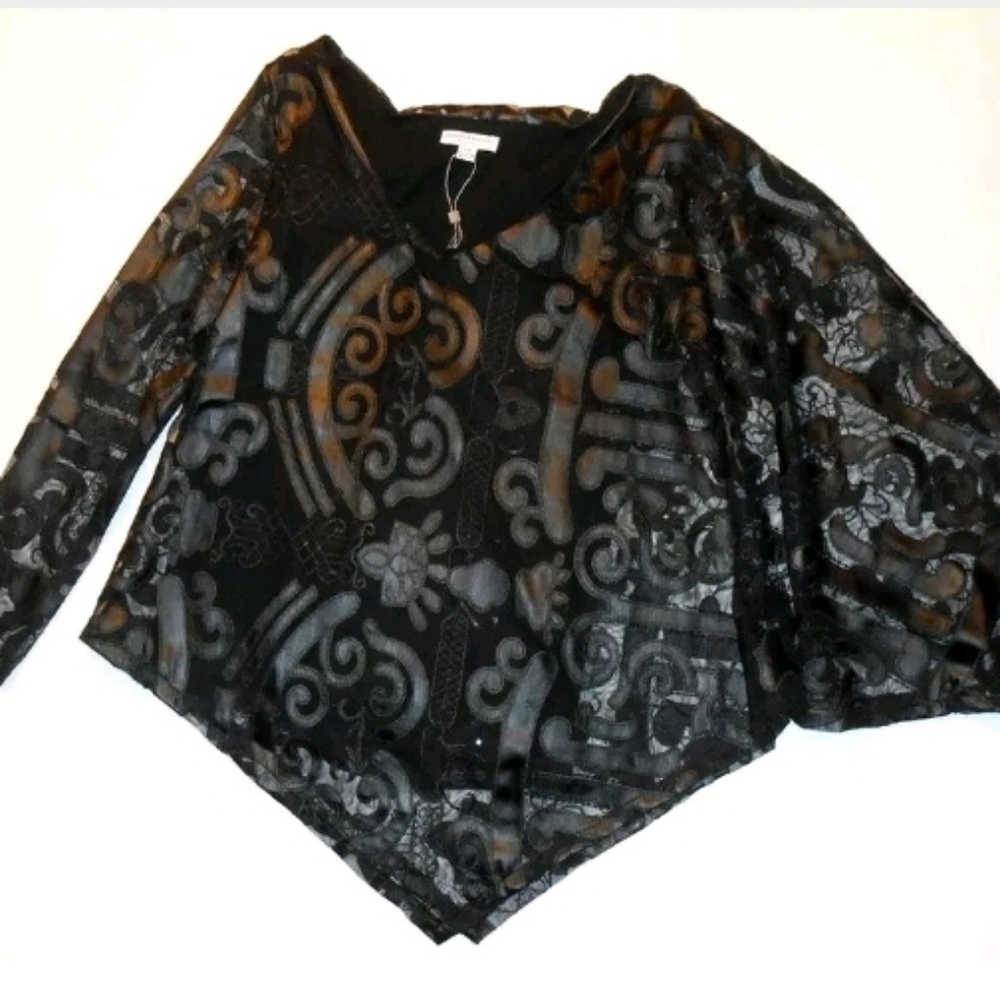 Katherine Barclay Faux Leather Artsy Sheer Top